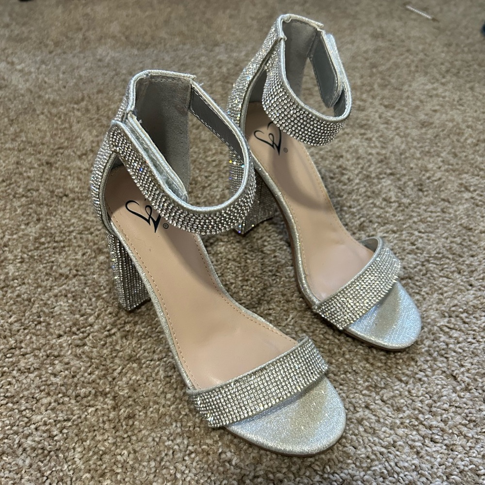 Windsor Silver Rhinestone Block Heels